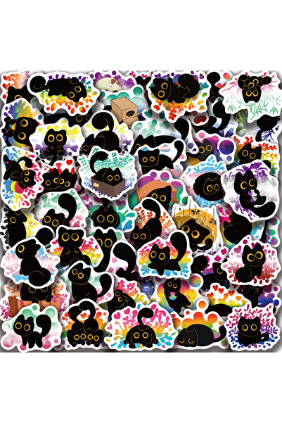 Choice ملصقات قطة سوداء كرتونية لطيفة متعددة الألوان (50 قطعة) للهواتف المحمو...