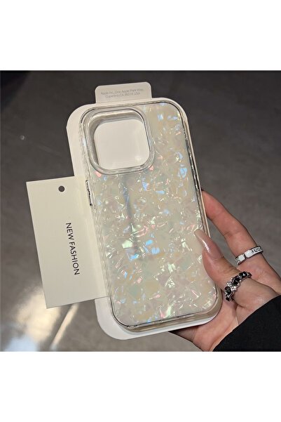 Choice جراب فاخر أبيض لامع بنمط صدفي لهاتف iPhone 16 Pro، لهاتف iPhone 16 Pro Max 15 14 Plus 13