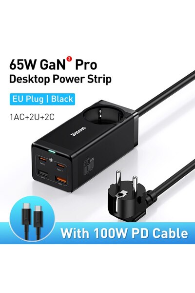 Baseus 65W EU 220V 100W GaN3 Pro USB Charger Desktop Power Strip Charging Station Type C PD QC Quick