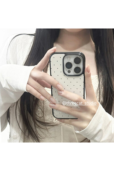 Choice جراب هاتف iPhone 13 فقط بتصميم فتاة كورية لطيفة ذات موجة سوداء منقط إب...