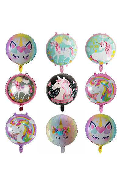 Disney مجموعة من 10 بالونات هيليوم من رقائق معدنية على شكل وحيد القرن بألوان قوس قزح كرتونية مقاس 18 بوصة لحفل استقبال الطفل الأول للأطفال