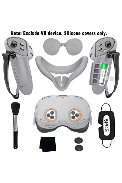 Choice For Quest3s-Gray VR Accessories For Oculus/Meta Quest 3/3s/2 Silicone 9 in 1 Cover Kit, Headset Shel