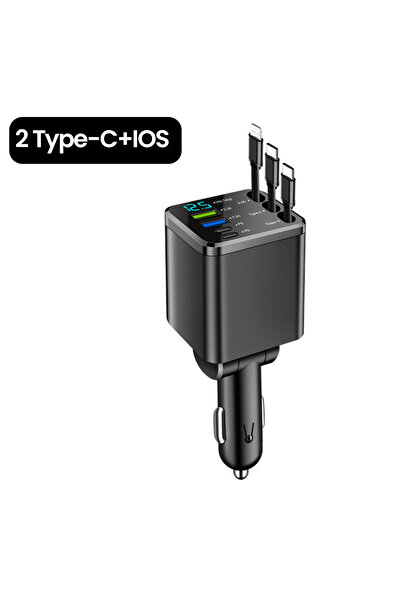 Choice شاحن سيارة أولاف 7 في 1 قابل للسحب بثلاثة منافذ من النوع C وشاحن سيارة USB سريع الشحن لأجهزة iPhone 12