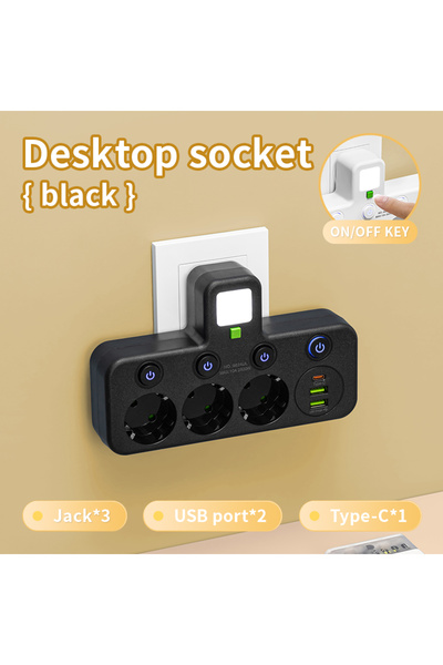 Choice Black USB EU Plug Power Strip Outlets Two specifications with or without USB Type-C port Wall Charg