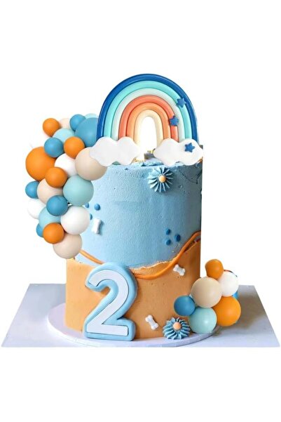 Choice 14pcs Vibrant Blue Rainbow Cake Toppers with Orange White Balls - Dog Birthday & Baby Shower Party D