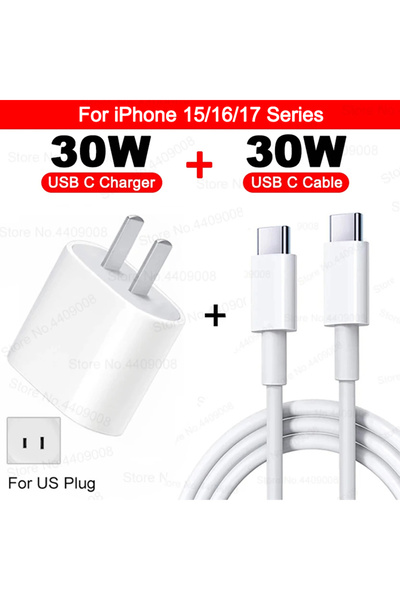 Choice US 2IN1 TypeC to C PD 30W USB C Fast Charger for iPhone 11 12 13 14 17...