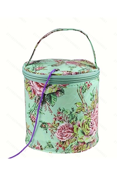 Choice حقيبة تخزين خيوط صوف دائرية مزينة بزهرة الفاوانيا الخضراء، حقيبة منظم ...