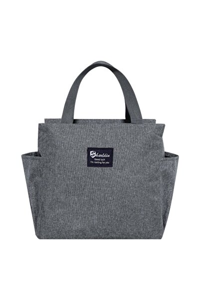 Choice حقيبة غداء معزولة بجيبين محمولة باللون الرمادي مع صندوق غداء سميك من ر...