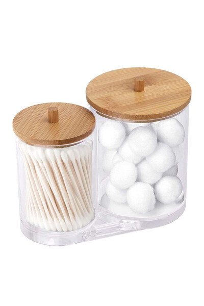 Choice مجموعة إكسسوارات منظم الحمام ستايل إي، حامل تخزين مستحضرات التجميل مع أغطية بلاستيكية شفافة، كرات قطنية