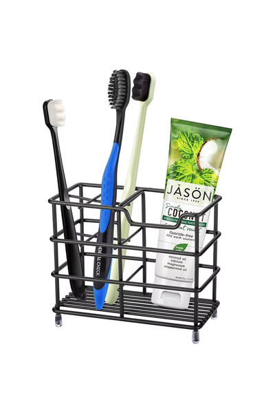 Choice حامل فرشاة أسنان أسود 4 للحمام مصنوع من الفولاذ المقاوم للصدأ 304 وحامل فرشاة أسنان ومعجون أسنان