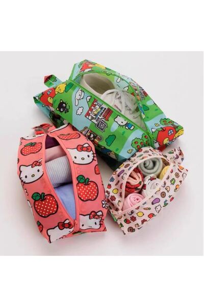 Miniso 3pcs-set 3pcs/Set Kawaii Pink Cute Cartoon Hello Kitty Portable Shoes Socks Clothes Travel Home Stor
