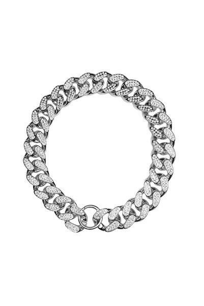 Choice طوق كلب فضي من البلاستيك ABS بطول 25 سم (9.8 بوصة) مع سلسلة مرصعة بالألماس على شكل كلب بولدوغ لامع من Cat Co