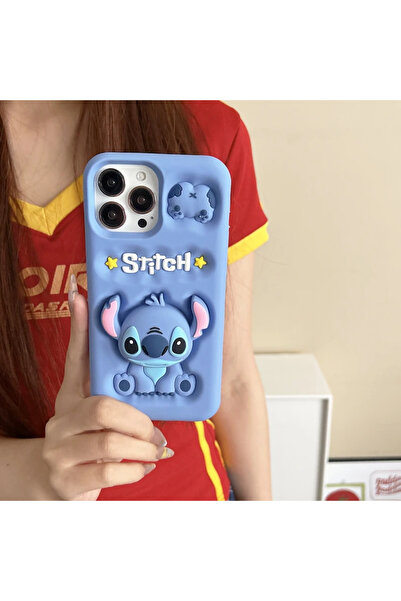 Miniso B For iPhone 16ProMax 3D Stereoscopic Cute Cartoon Disney Stitch Stand Holder Phone Case For iPhone