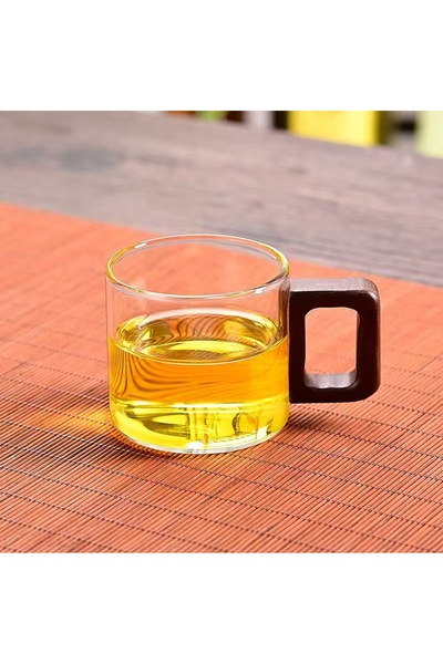 Choice كوب شاي زجاجي شفاف مقاوم للحرارة سعة 120 مل مع مقبض من خشب الجوز، مجمو...