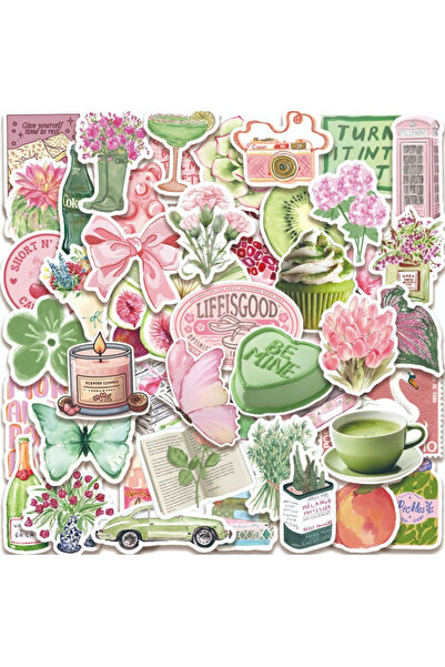 Choice 50 قطعة من ملصقات Vintage باللون الوردي والأخضر الجمالية من Cottagecor...