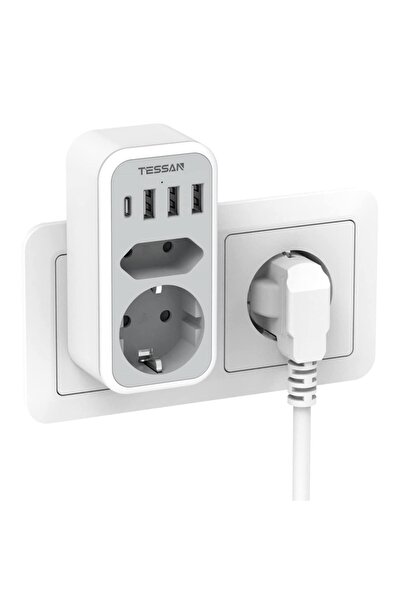 Choice قابس الاتحاد الأوروبي TS-328-GR موسع مقبس الحائط العمودي TESSAN مع 2 م...