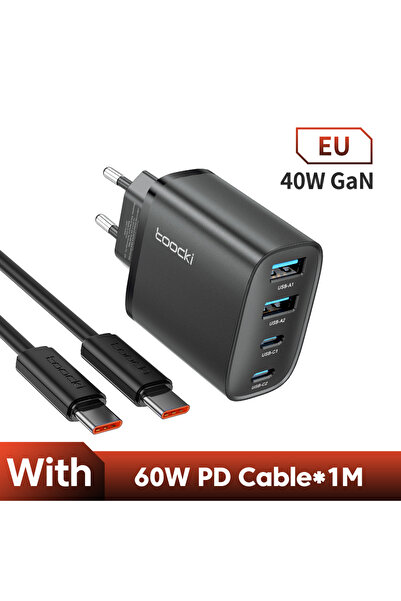 Toocki شاحن توربيني أسود اللون من نوع Toki GaN مزود بكابل، يدعم الشحن السريع ...