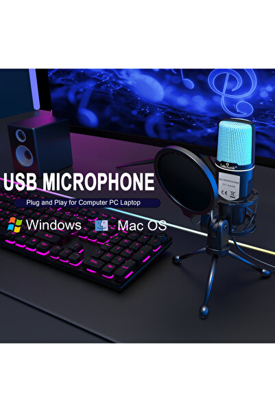 Choice SF666R ميكروفون USB RGB ميكروفون مكثف سلكي للألعاب لتسجيل البودكاست وا...