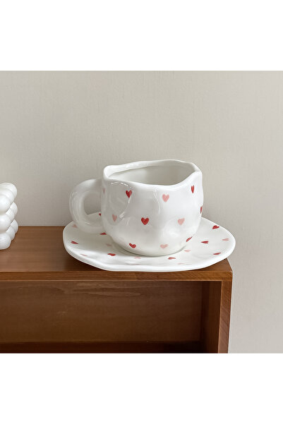 Choice كوب قهوة سيراميكي يدوي الصنع على شكل قلب بلونين سعة 280 مل، تصميم أصلي...