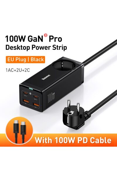 Baseus 100W EU 220V 100W GaN3 Pro USB Charger Desktop Power Strip Charging Station Type C PD QC Quic
