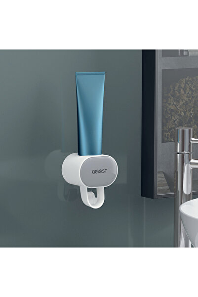 Choice قطعتان من موزع معجون الأسنان الأوتوماتيكي المقاوم للغبار للبالغين والأطفال باللون الرمادي، مثبت على الحائط، حامل معجون أسنان مربع