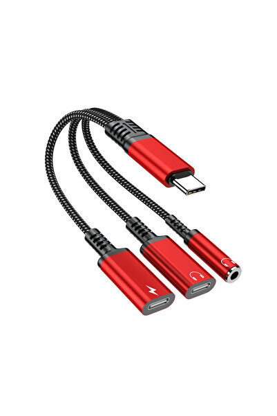 Choice <=0.5 متر أحمر 3 في 1 PD 60 واط محول شحن سريع لأجهزة Iphone16 15 Samsung Type C إلى Dual Type C/3.5mm Jac