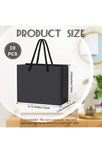 Choice 10 قطع من أكياس الهدايا الورقية السوداء مقاس 12 × 10 × 6 سم مع مقابض ل...