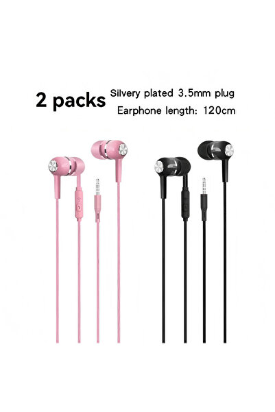 Choice وردي وأسود 1-8 قطع سماعات رأس سلكية مقاس 3.5 مم داخل الأذن مع ميكروفون...