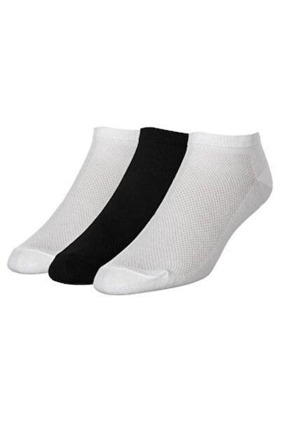 MYONNA IT & E- COMMERCE MYONNA Women's Mesh Short Socks Set, White/Black, 3 Pairs