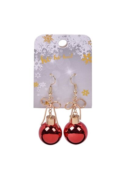 SHOPIENS Christmas Earrings - Hanging Red Baubles with Gold Bow, 1 Pair