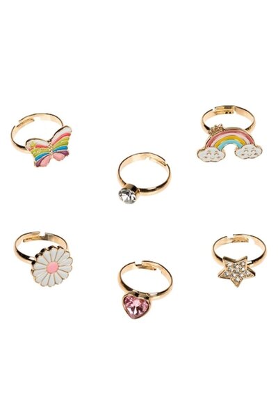ANTBRO Set Adjustable Metallic Rings for Girls, Multicolor, 6 Pieces