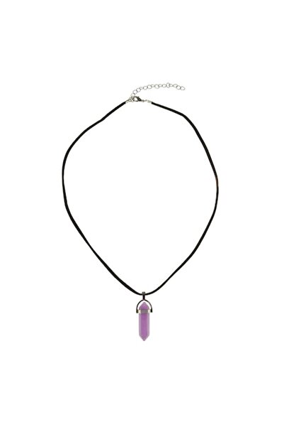 SHOPIENS Colier pentru copii, piele sintetică, piatră mov, negru