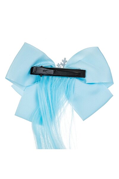 SHOPIENS Clamă de păr cu fundă pentru copii, albastru deschis și argintiu, 35 cm