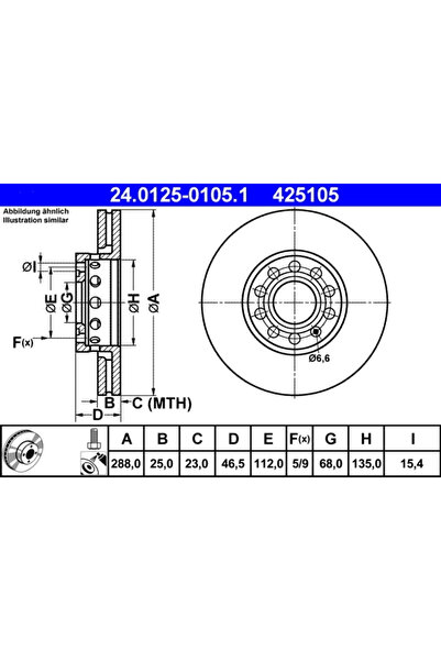 Ate Set Discuri Frana Audi 100 C4/A4 B5/A6 C4 1990-2013
