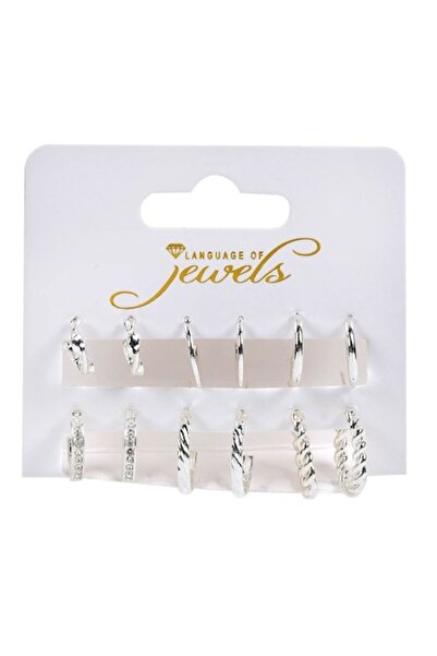 ANTBRO Set Cercei pentru Femei, Limbajul Bijuteriilor, Culoare Argintie, Modele Împletite, 6 Perechi