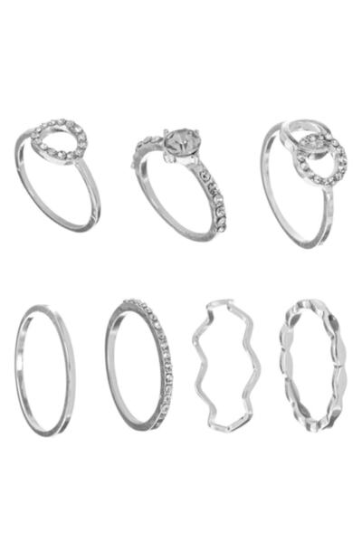 ANTBRO Set Rings Wedding Bands, Language of Jewels, Silver Color, 7 Pieces
