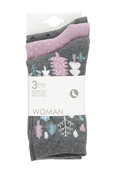 MYONNA IT & E- COMMERCE Women's Socks Set 3 Pairs, Gray Multicolor, Dots and Hearts Patterns