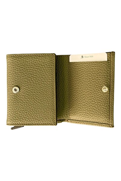 S.S SÜZER DERİ Χακί Αυτόματο Μηχανισμό Τριπλής Αναδίπλωσης Γνήσιο Δερμάτινο Θήκη Πιστωτικής Κάρτας - 3007-Χακί
