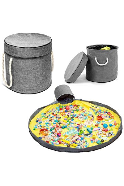 Other Kosz na zabawki DIXI szary z matą na klocki zabawki