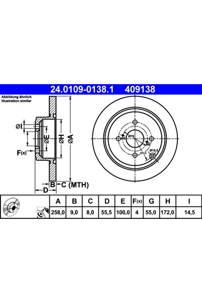 Ate Set Discuri Frana Toyota Corolla 2000-2008