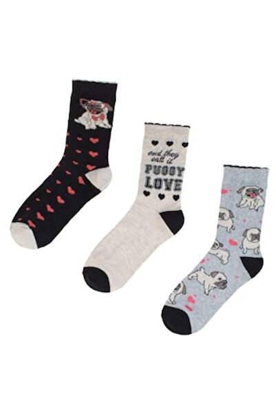MYONNA IT & E- COMMERCE Women's Socks Pug Design Set of 3 Pairs, Multicolor