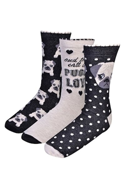 MYONNA IT & E- COMMERCE Women's Socks, Pug Dog Pattern, Multicolor, Set of 3, MYONNA IT & E-COMMERCE