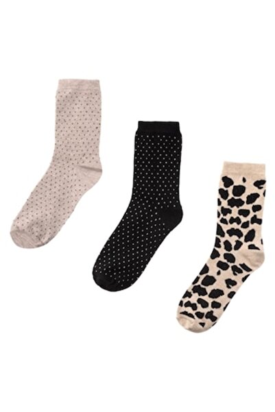 MYONNA IT & E- COMMERCE Women's Socks Set — Leopard and Polka Dot Pattern, Multicolor, 3 Pairs