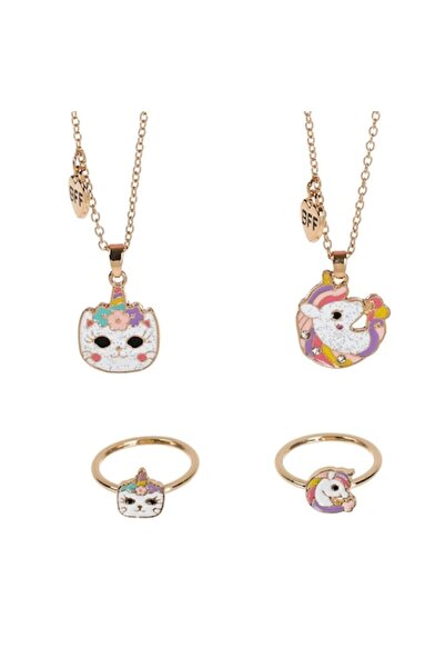 ANTBRO Set coliere și inele, BFF, Unicorn și Pisică, Auriu, 4 bucăți