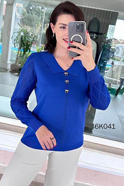 İnce Topuk Yaka Detay Ajurlu Triko Bluz 6k041