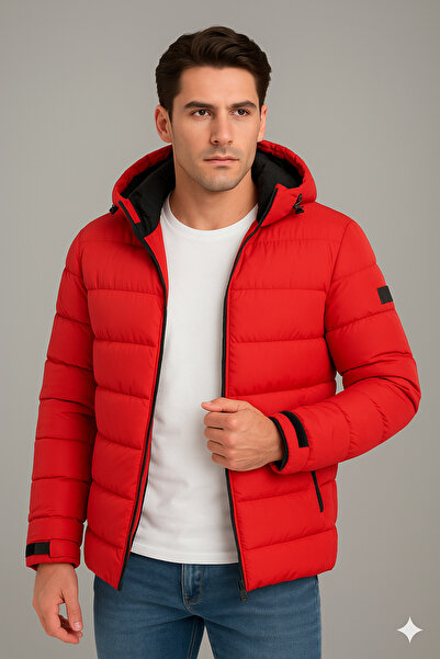 blayn jeans Erkek siyah içi polar Kapüşonlu Şişme günlük ve spor Mont | Kışlık, Rahat ve Suya Dayanıklı