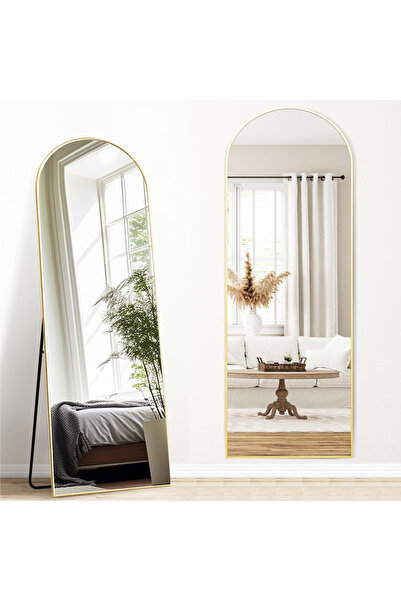 Elindor Oglindă decorativă aurie pentru podea, dreptunghiulară, verticală, de...