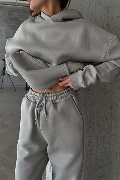 CMZ COLLECTİON Kadın Oversize 3 İplik Polar Sweat Eşofman Takımı - Kapüşonlu Rahat Kalıp (17 Renk Seçeneği)