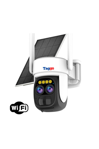 Vstar Cameră WiFi solară Taggo cu lentilă dublă, 5W, 3K 6MP, zoom 10X, rezistentă la intemperii IP66