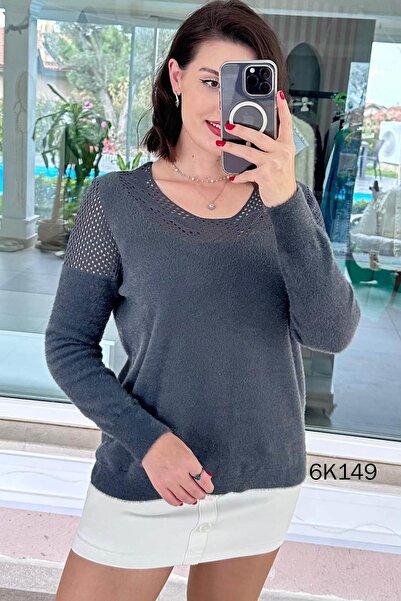 İnce Topuk Openwork Detail Bearded Knitwear Blouse 6K149